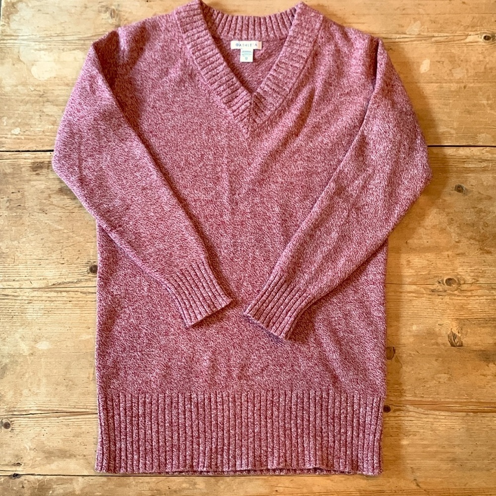 NWOT Athleta Cashmere Blend oversized V-Neck Sweater Tunic red maroon